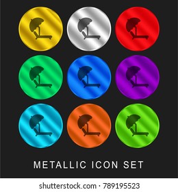 Sun Umbrella and Deck Chair 9 color metallic chromium icon or logo set including gold and silver