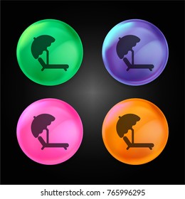 Sun Umbrella and Deck Chair crystal ball design icon in green - blue - pink and orange.