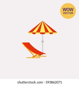Sun Umbrella and Deck Chair Icon