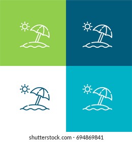 Sun umbrella green and blue material color minimal icon or logo design
