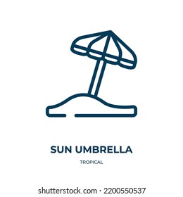 Sun umbrella icon. Linear vector illustration from tropical collection. Outline sun umbrella icon vector. Thin line symbol for use on web and mobile apps, logo, print media.