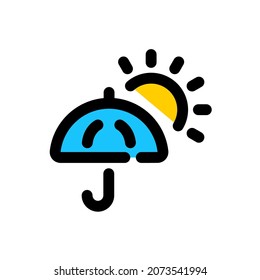 Sun umbrella icon, simple vector outline color style