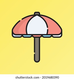 Sun Umbrella Icon Vector Illustration. Flat Outline Cartoon. Travel and Tourism Icon Concept Isolated Premium Vector