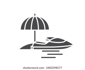sun umbrella and jet ski flat icon. sea beach and vacation symbol. isolated vector image for tourism design