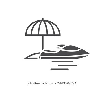 sun umbrella and jet ski icon. sea beach and vacation symbol. isolated vector image for tourism design