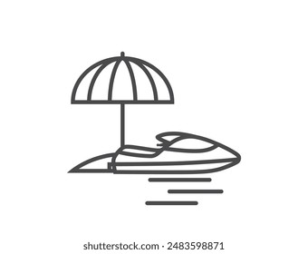 sun umbrella and jet ski line icon. sea beach and vacation symbol. isolated vector image for tourism design