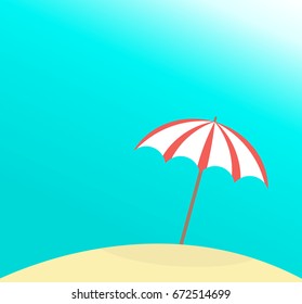 Sun umbrella on sandy beach. Summer vector illustration