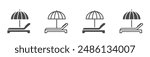 sun umbrella and sunbed icon set. vacation and sea beach symbols. isolated vector images for tourism design