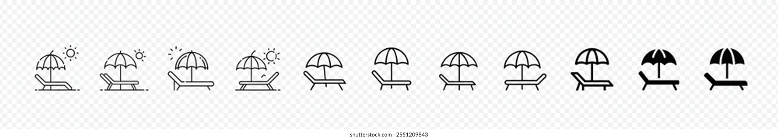 sun umbrella and sunbed icon set. vacation and sea beach symbols. Sun lounger and umbrella. longue sun Icon, Beach icons, 