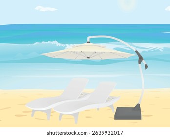 Sun umbrella and sunbed. vector illustration