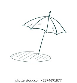 Sonnenschirm-Vektorskizze, einfache handgezeichnete, handgezeichnete Linienstrahlung einzeln auf abstraktem Symbol, Clipkunst