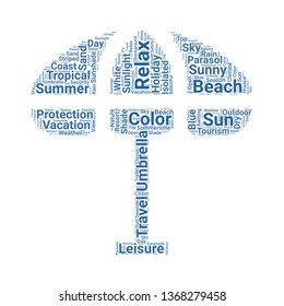sun umbrella word cloud. tag cloud about sun umbrella