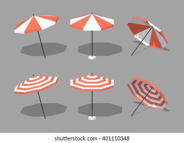 Sun umbrellas. 3D lowpoly isometric vector illustration. The set of objects isolated against the grey background and shown from one side