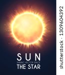 Sun in Universe. Shining Star Cosmos Design. Supernova. Science Background. Vector illustration