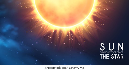 Sun the in Universe. Shining Star Cosmos Design. Supernova. Science Background. Vector illustration