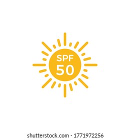 Sun UV protection icon vector illustration. SPF 50 label.