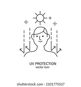 Sun uv protection line editable icon, vector pictogram of sunscreen spf. Skin or hair care illustration, sign for cream, lotion, cosmetics packaging.