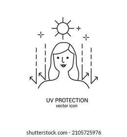 Icono editable de la línea de protección de Sun uv, pictograma vectorial de sunscreen spf. Ilustración de cuidado de la piel o el pelo, signo de crema, loción, embalaje cosmético.