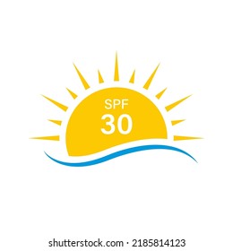 Sun UV Rays SPF 30 Protect Radiation Silhouette Icon. Summer Sunblock Protection Ultraviolet Rays UVA UVB Defense Skin Pictogram. Isolated Vector Illustration.