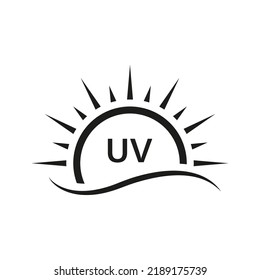 Sun UV Rays SPF Protect Radiation Silhouette Icon. Summer Sunblock Protection Ultraviolet Rays UVA UVB Defense Skin Pictogram. Isolated Vector Illustration.