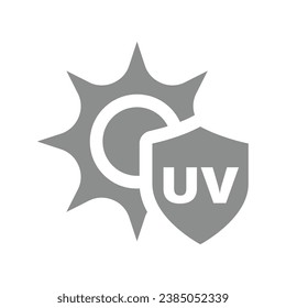 Sun and uv shield vector icon. Ultraviolet protection symbol.