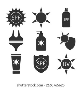 Sun uv, spf protection vector icon set