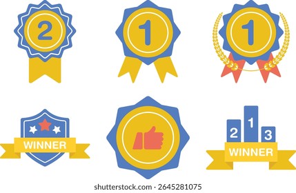 Sun Vektor Award Badge Set mit Stern- und Bändchendesign Elementen