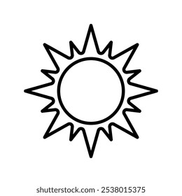 Sun vector black line icon isolated on white background.