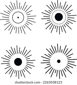 The Sun Vector Black and White SVG Line Art Illustration, Celestial designs, boho vector, bohemian print for shirt. Astrology, Mystical, Sacred Clipart. SVG Cricut File  svg