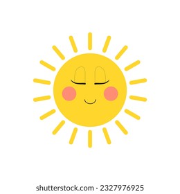 Sun vector cartoon face isolated on white background.