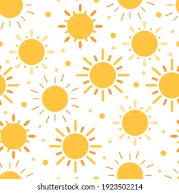 Sun vector cartoon seamless pattern on a white background.