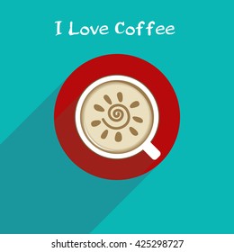 Sun in the vector coffee cup. Coffee cup and sun in flat design