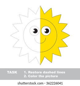 Sun in vector colorful to be traced. Restore dashed line and color the picture. Worksheet to be colored.