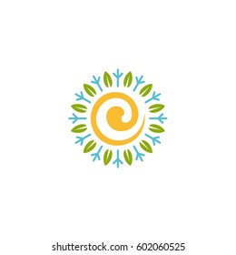 Sun Vector Element with leaves and a swirl.