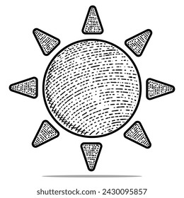 sun vector engraving style hand drawn black and white icon