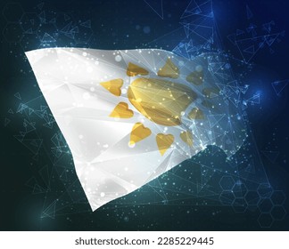 Sun,  vector flag, virtual abstract 3D object from triangular polygons on a blue background