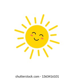 Sun - vector icon. Cute yellow sun with face. Emoji. Summer emoticon. Vector illustration isoalted on white background.