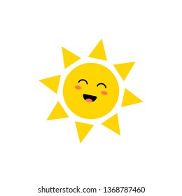 Sun - vector icon. Cute yellow sun with happy face. Emoji. Summer emoticon. Vector illustration isoalted on white background.