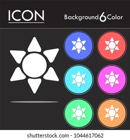 Sun vector icon isolated on six color background.