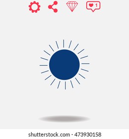 Sun vector icon on grey background.