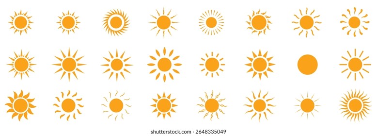  conjunto de ícones do vetor do sol . conjunto de ícones do sol, luz do sol e brilho solar . eps 10