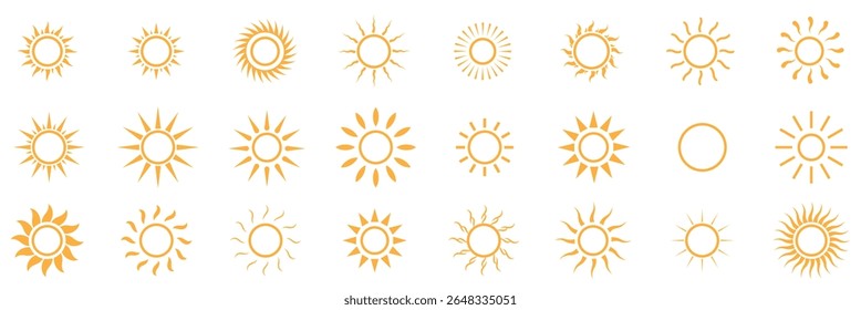  conjunto de ícones do vetor do sol . conjunto de ícones do sol, luz do sol e brilho solar . eps 10