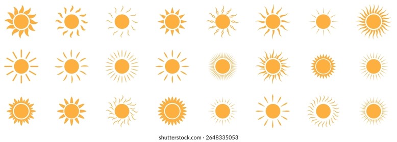  conjunto de ícones do vetor do sol . conjunto de ícones do sol, luz do sol e brilho solar . eps 10