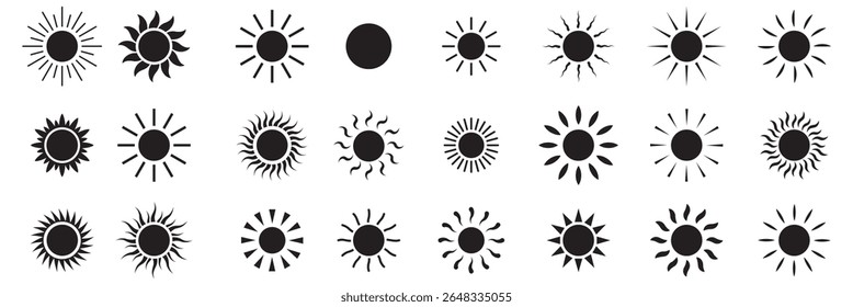  conjunto de ícones do vetor do sol . conjunto de ícones do sol, luz do sol e brilho solar . eps 10