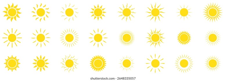  conjunto de ícones do vetor do sol . conjunto de ícones do sol, luz do sol e brilho solar . eps 10