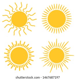 Sun vector icon set. For summer, nature, sky, summer. Sun pictogram. Sun icons on a white background. EPS10
 