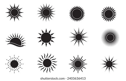Sun vector icon set. Sunset icon. Sunrise  icon set.  sunshine vector collection, summer, sunlight,  vector illustration.