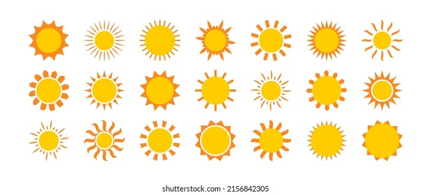 Sun vector icon, summer symbol, sunny set, solar star shine isolated on white background. Weather simple illustration