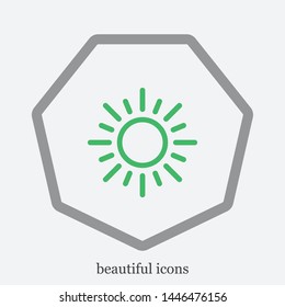 Sun Vector Icon. A symbol of the good weather and the sky on white isolated background. Sunny sign. The symbol of the sun.