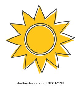 Sun Vector Icon. A symbol of the sky, good weather cartoon style on white isolated background.